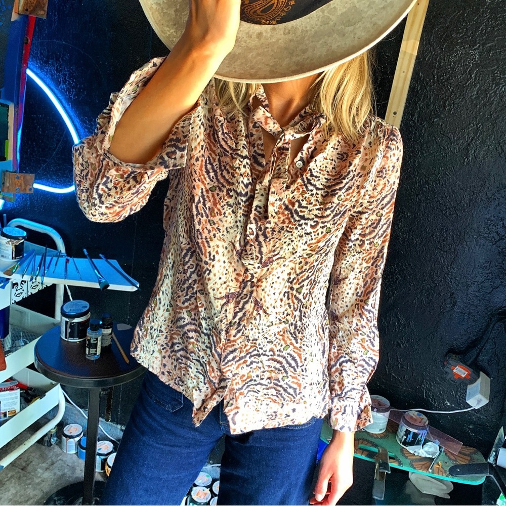 ALLSAINTS Toni Arietta shirt leopard new animal print size 4 bow tie blouse